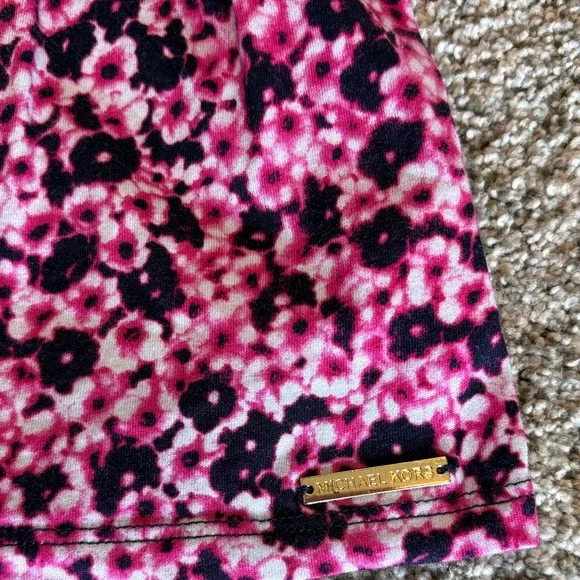 Michael Kors Pink/Navy Blue Floral Blouse 3/4 Bell Sleeves size Small - Picture 4 of 6